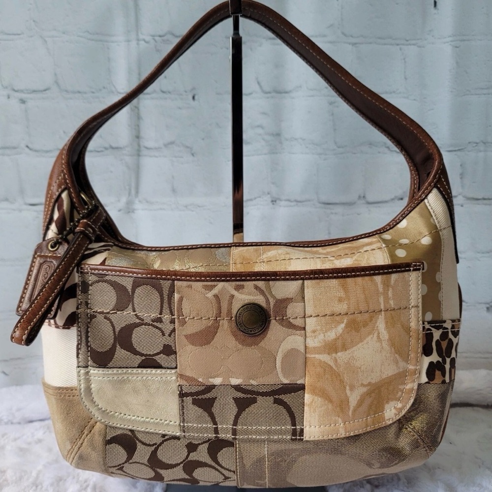 Coach Patchwork Shoulder Bag in Brown and Cream